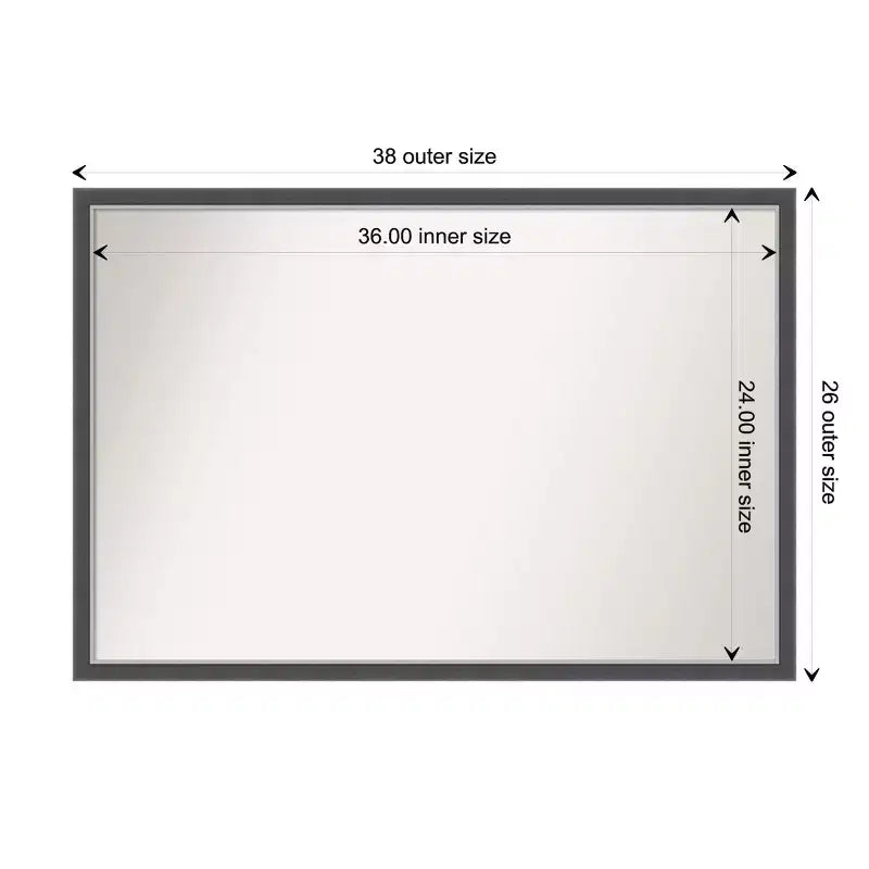 Specchio da Parete Sottile da Bagno in Eva non smussato da 38" x 26" Nero - Amanti Art: Cornice in polistirolo, montaggio a parete