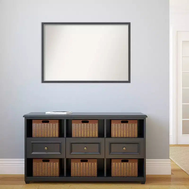 Specchio da Parete Sottile da Bagno in Eva non smussato da 38" x 26" Nero - Amanti Art: Cornice in polistirolo, montaggio a parete