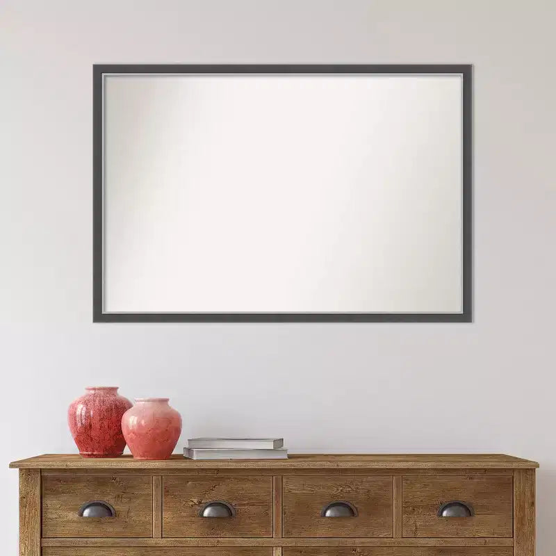 Specchio da Parete Sottile da Bagno in Eva non smussato da 38" x 26" Nero - Amanti Art: Cornice in polistirolo, montaggio a parete