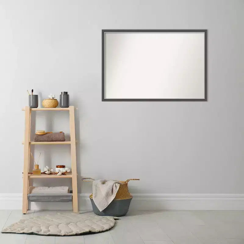 Specchio da Parete Sottile da Bagno in Eva non smussato da 38" x 26" Nero - Amanti Art: Cornice in polistirolo, montaggio a parete