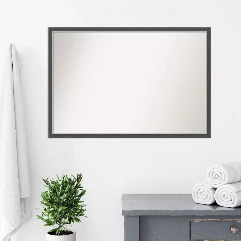 Specchio da Parete Sottile da Bagno in Eva non smussato da 38" x 26" Nero - Amanti Art: Cornice in polistirolo, montaggio a parete