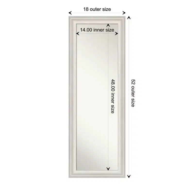 Specchio a figura intera 19" x 53" senza smussatura Trio White Wash Silver da appendere alla porta - Amanti Art: Cornice in polistirene, include hardware per il montaggio