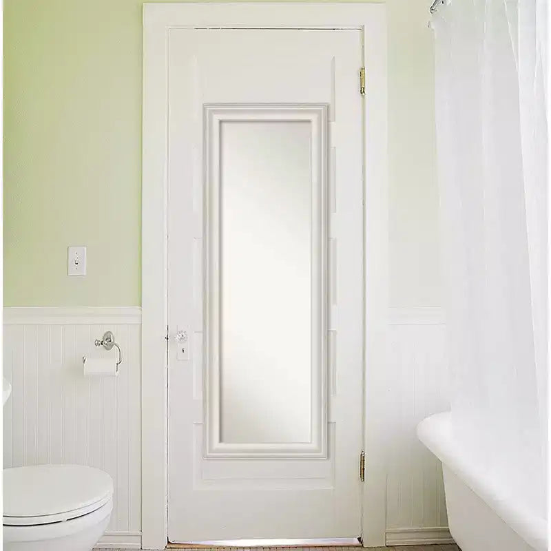 Specchio a figura intera 19" x 53" senza smussatura Trio White Wash Silver da appendere alla porta - Amanti Art: Cornice in polistirene, include hardware per il montaggio