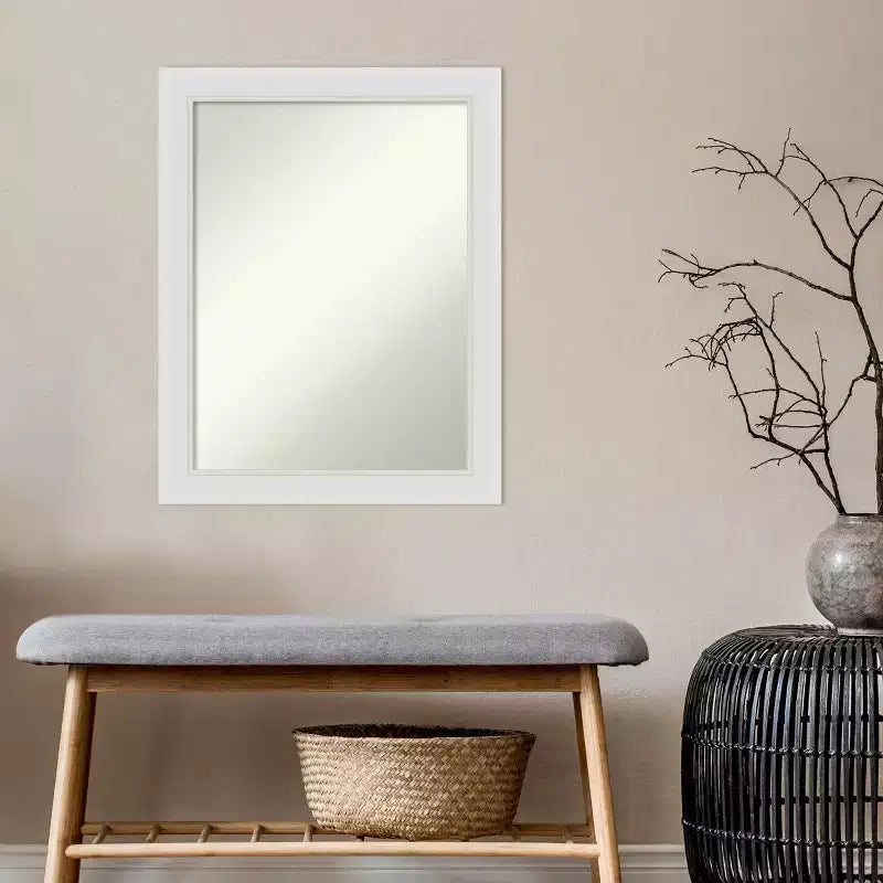 Specchio da parete senza smussatura Flair Soft White stretto 22" x 28" - Amanti Art: rettangolare moderno, include l'hardware di montaggio