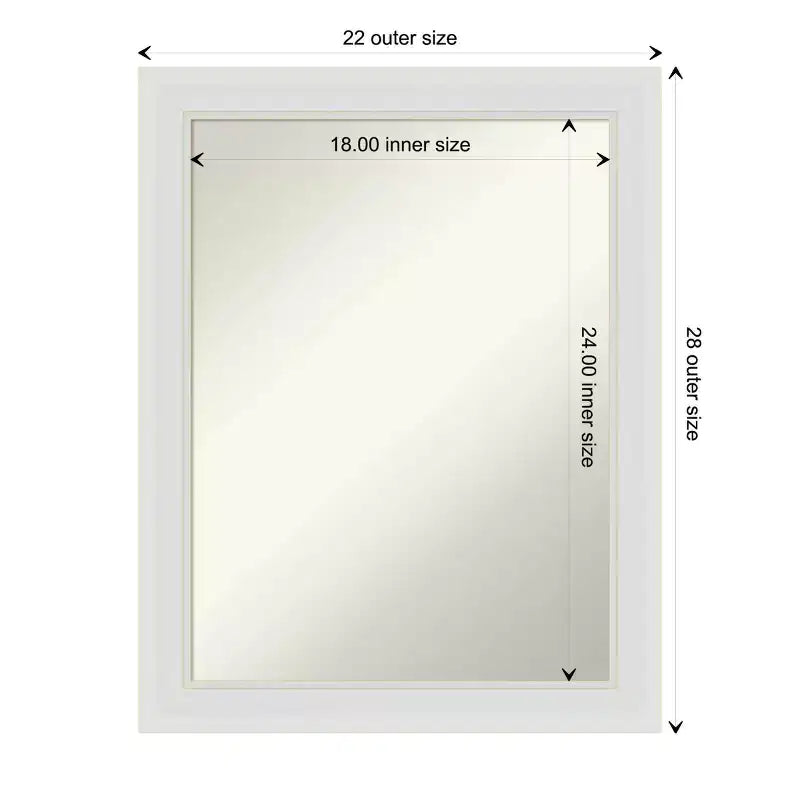 Specchio da parete senza smussatura Flair Soft White stretto 22" x 28" - Amanti Art: rettangolare moderno, include l'hardware di montaggio