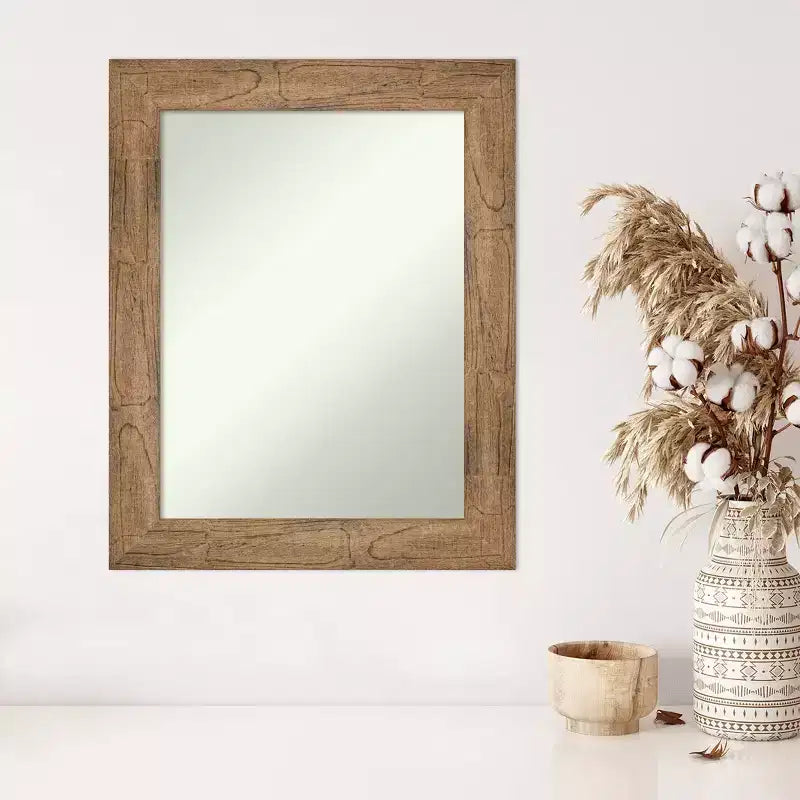 Specchio da parete in legno marrone gufo senza smussatura 24" x 30" - Amanti Art: rettangolare moderno, hardware di montaggio incluso