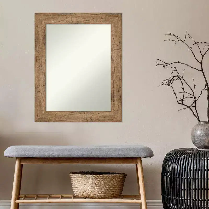 Specchio da parete in legno marrone gufo senza smussatura 24" x 30" - Amanti Art: rettangolare moderno, hardware di montaggio incluso