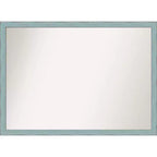 40" x 29" Non-Beveled Sky Blue Rustic Wood Wall Mirror - Amanti Art: Includes Mounting Hardware, Rectangle Shape