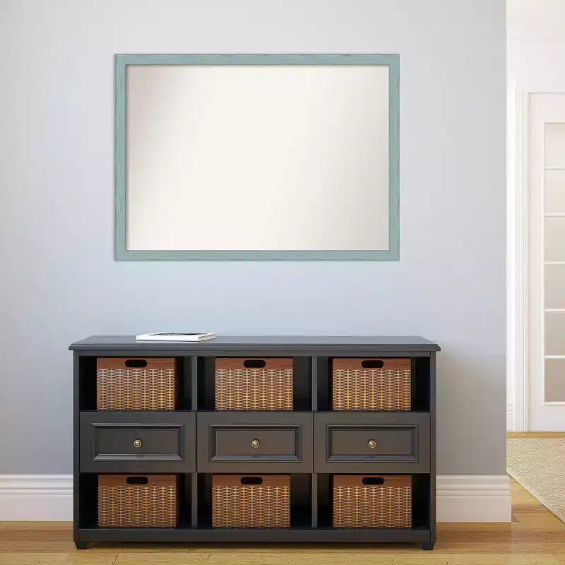 Specchio da parete rustico Amanti Art 40" x 29" in legno azzurro senza smussatura - include hardware di montaggio, forma rettangolare