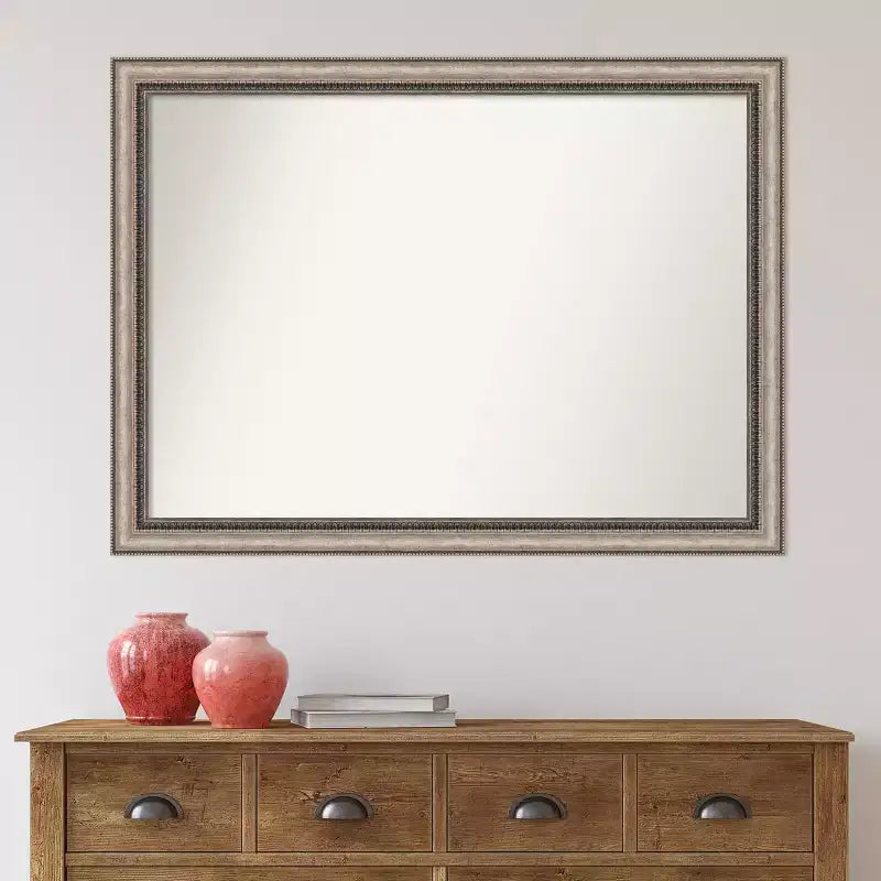 Specchio da parete Lyla Ornate Silver non smussato da 42" x 31" - Amanti Art: Grande rettangolare, decorativo, cornice in polistirolo