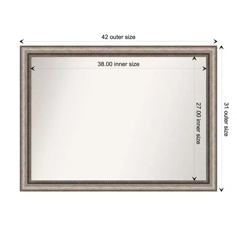 Specchio da parete Lyla Ornate Silver non smussato da 42" x 31" - Amanti Art: Grande rettangolare, decorativo, cornice in polistirolo