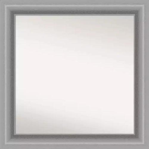 32" x 32" Non-Beveled Peak Polished Nickel Bathroom Wall Mirror - Amanti Art: Modern Square Vanity, Includes Mount Hardware
