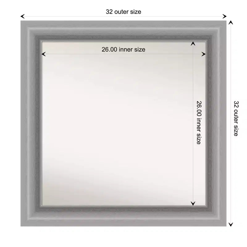Specchio da parete per bagno Amanti Art con cornice a punta da 81 cm x 81 cm, non smussata, nichel lucido: moderno, quadrato, per mobile lavabo, include ferramenta per il montaggio
