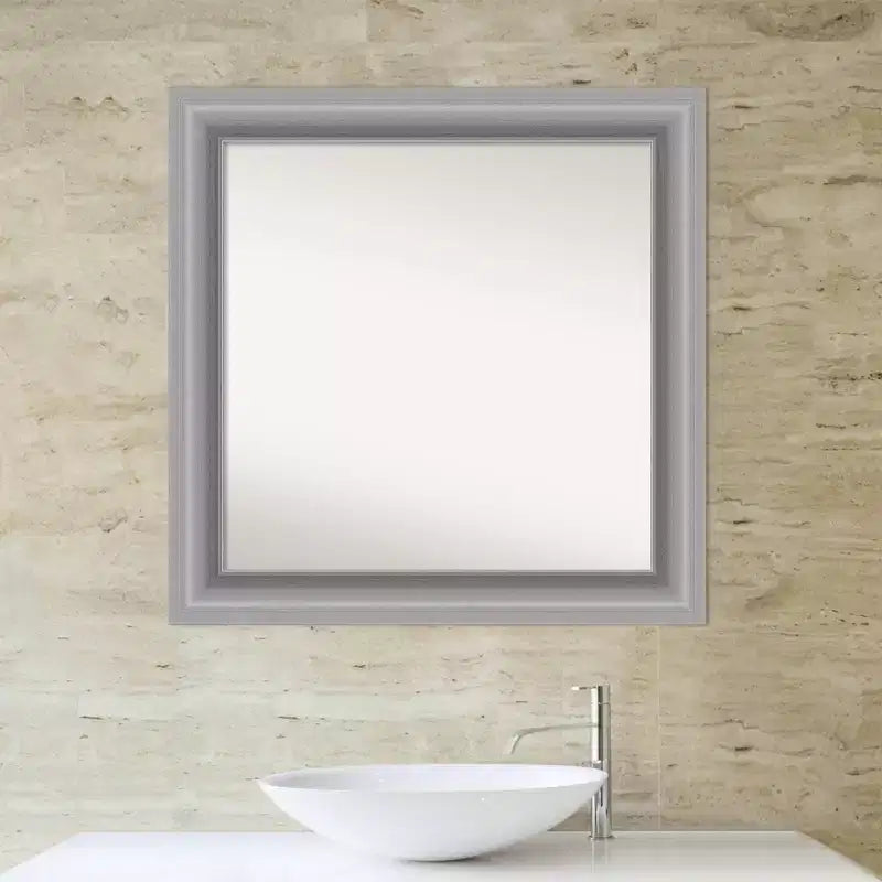 Specchio da parete per bagno Amanti Art con cornice a punta da 81 cm x 81 cm, non smussata, nichel lucido: moderno, quadrato, per mobile lavabo, include ferramenta per il montaggio