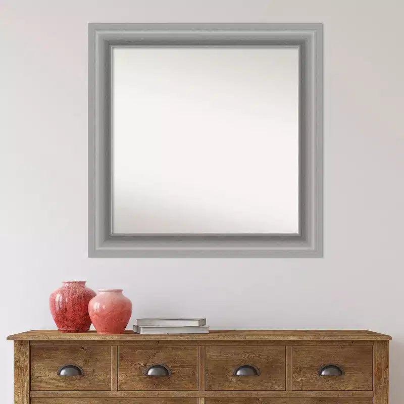 Specchio da parete per bagno Amanti Art con cornice a punta da 81 cm x 81 cm, non smussata, nichel lucido: moderno, quadrato, per mobile lavabo, include ferramenta per il montaggio