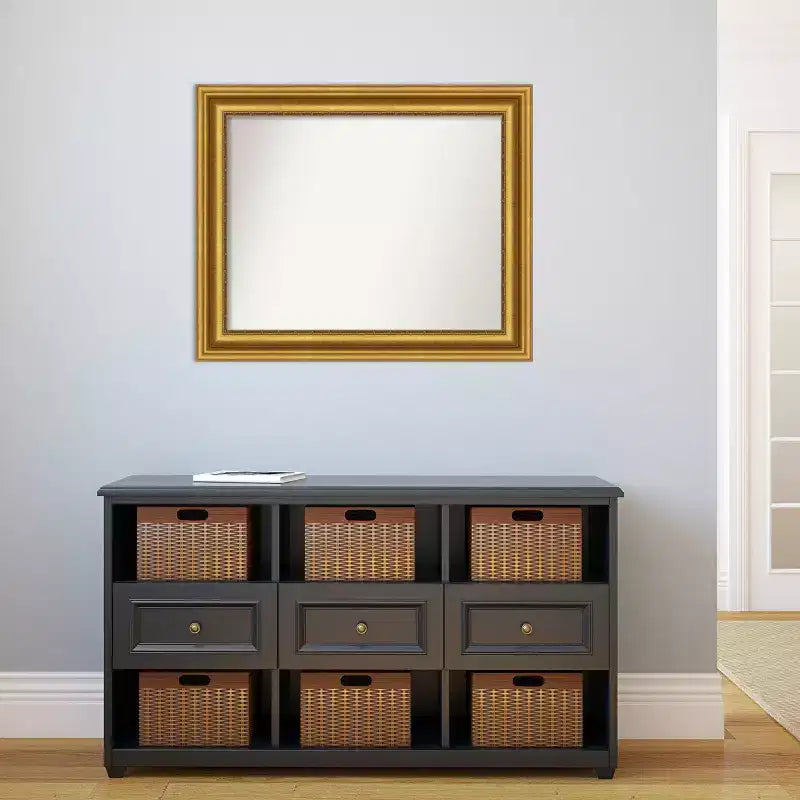 Specchio da parete 34" x 28" senza smussatura dorato per salotto - Amanti Art: Stile moderno, cornice in polistirolo, include ferramenta di montaggio