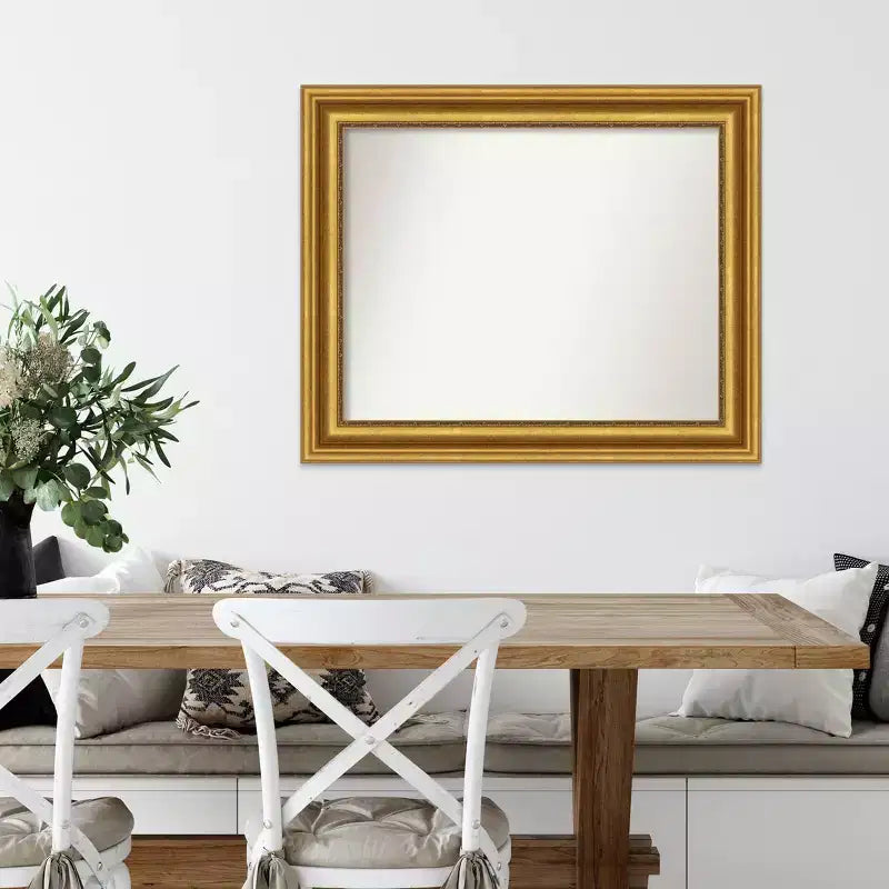 Specchio da parete 34" x 28" senza smussatura dorato per salotto - Amanti Art: Stile moderno, cornice in polistirolo, include ferramenta di montaggio
