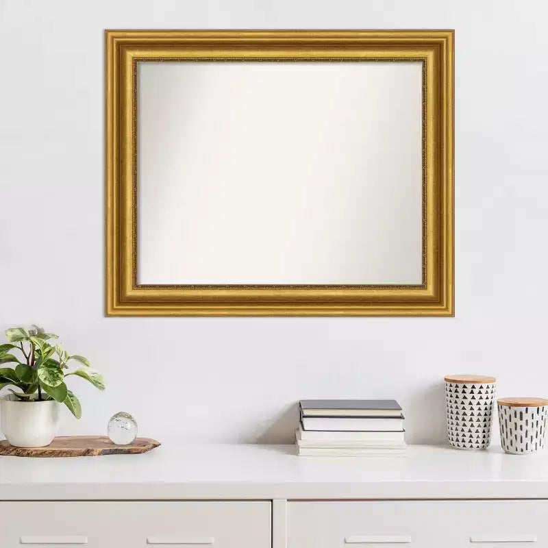 Specchio da parete 34" x 28" senza smussatura dorato per salotto - Amanti Art: Stile moderno, cornice in polistirolo, include ferramenta di montaggio
