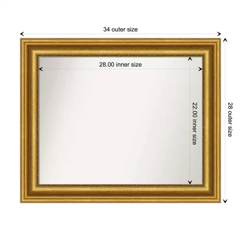 Specchio da parete 34" x 28" senza smussatura dorato per salotto - Amanti Art: Stile moderno, cornice in polistirolo, include ferramenta di montaggio