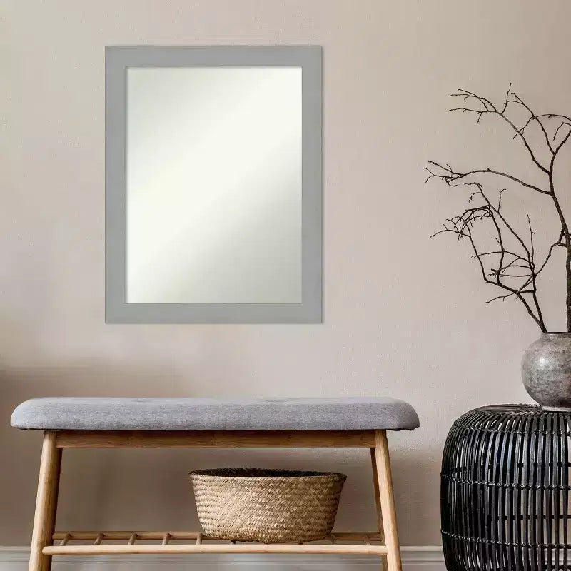 Specchio da parete 22" x 28" in nichel spazzolato non smussato - Amanti Art: Rettangolare moderno, include l'hardware per il montaggio