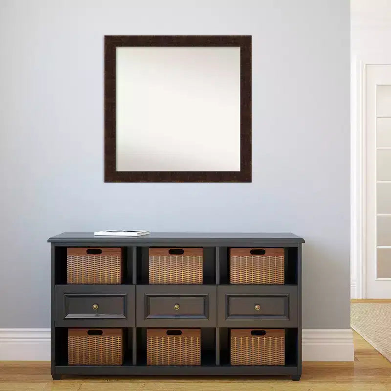 Specchio da parete per bagno stretto Amanti Art William Mottled Bronze senza smussatura 30" x 30": design quadrato moderno, cornice in polistirene