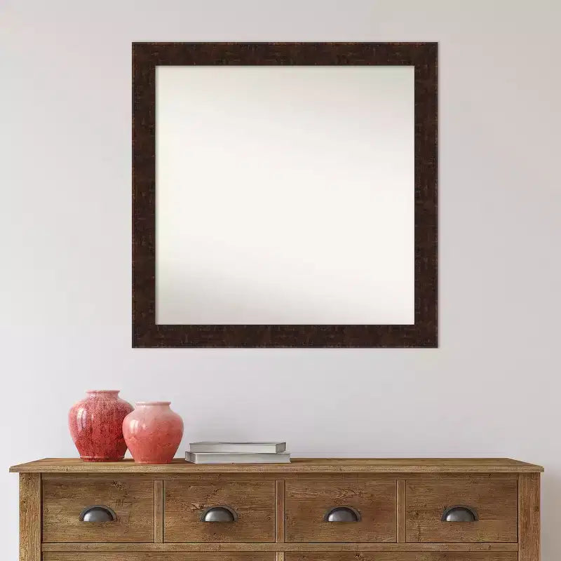 Specchio da parete per bagno stretto Amanti Art William Mottled Bronze senza smussatura 30" x 30": design quadrato moderno, cornice in polistirene