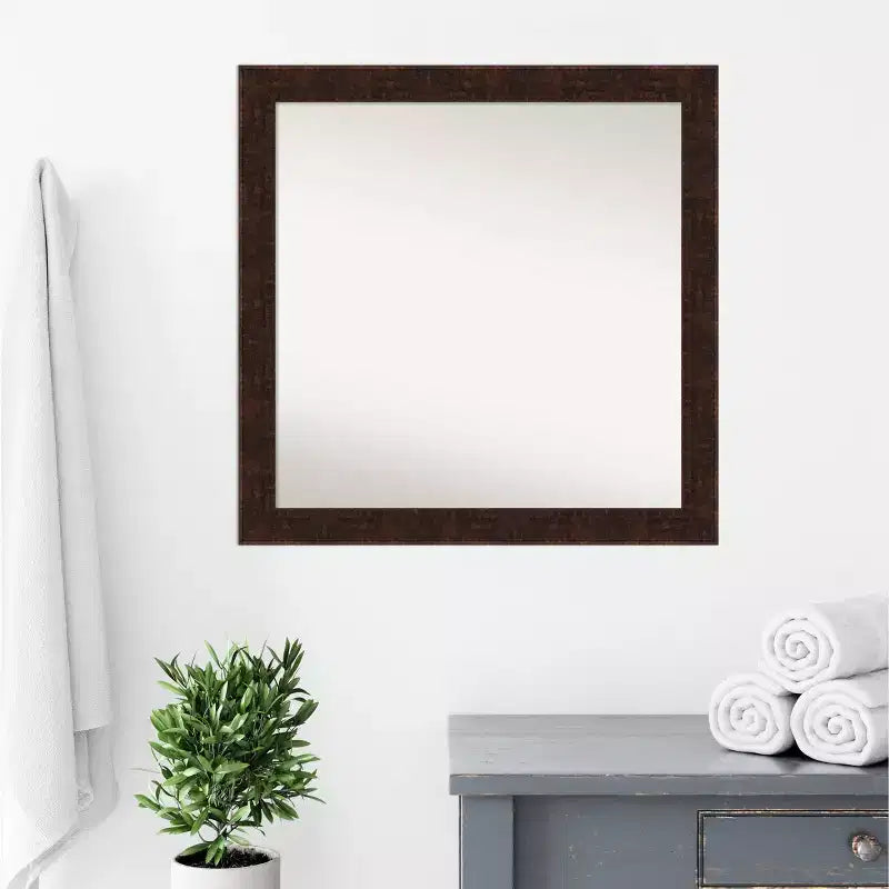 Specchio da parete per bagno stretto Amanti Art William Mottled Bronze senza smussatura 30" x 30": design quadrato moderno, cornice in polistirene