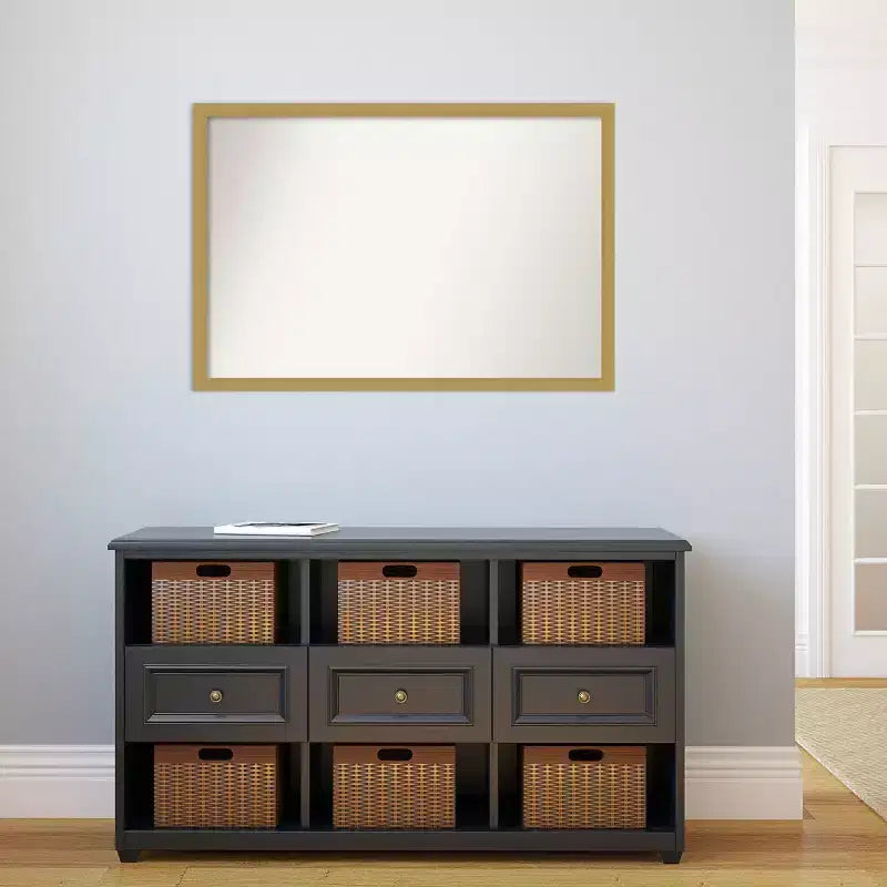 Specchio da parete stretto Grace 38" x 26" senza bordo spazzolato oro - Amanti Art: Rettangolare, montaggio a parete, cornice in polistirene