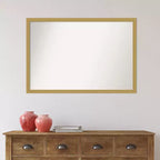 Specchio da parete stretto Grace 38" x 26" senza bordo spazzolato oro - Amanti Art: Rettangolare, montaggio a parete, cornice in polistirene