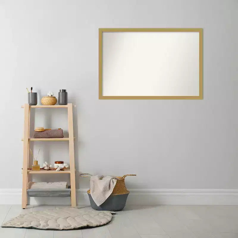 Specchio da parete stretto Grace 38" x 26" senza bordo spazzolato oro - Amanti Art: Rettangolare, montaggio a parete, cornice in polistirene