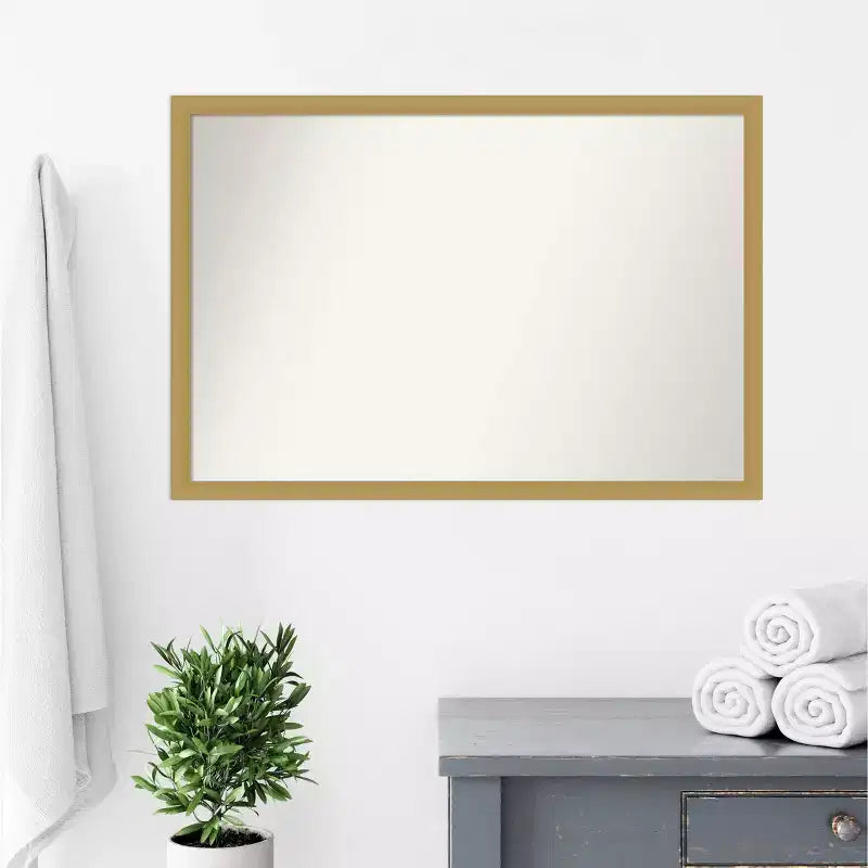 Specchio da parete stretto Grace 38" x 26" senza bordo spazzolato oro - Amanti Art: Rettangolare, montaggio a parete, cornice in polistirene