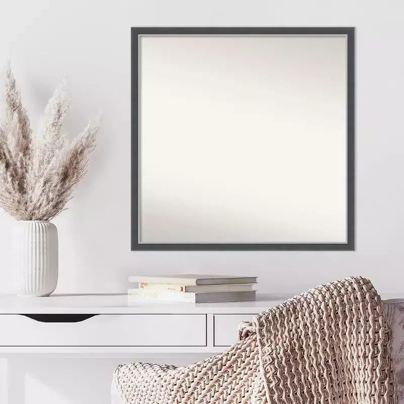 Specchio da parete sottile in EVA nero-argento senza smussatura 28"x28" - Amanti Art: Cornice quadrata moderna in polistirene, a parete