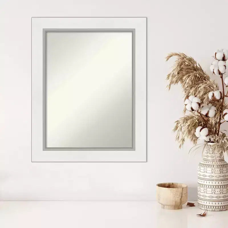 Specchio da parete senza smussature Eva White Silver 24" x 30" - Amanti Art: Arredamento rettangolare moderno, include hardware di montaggio
