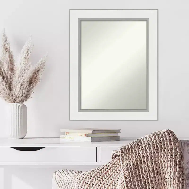 Specchio da parete senza smussature Eva White Silver 24" x 30" - Amanti Art: Arredamento rettangolare moderno, include hardware di montaggio