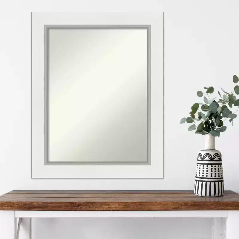 Specchio da parete senza smussature Eva White Silver 24" x 30" - Amanti Art: Arredamento rettangolare moderno, include hardware di montaggio
