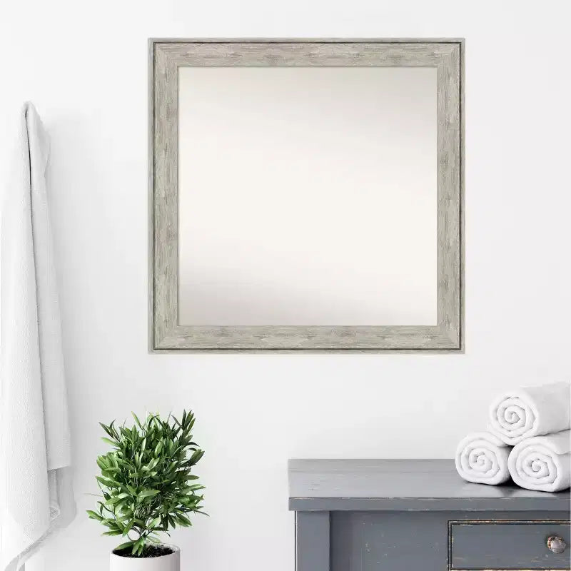 Specchio da parete quadrato 31" x 31" con cornice craquelé, nessun assemblaggio richiesto - Amanti Art