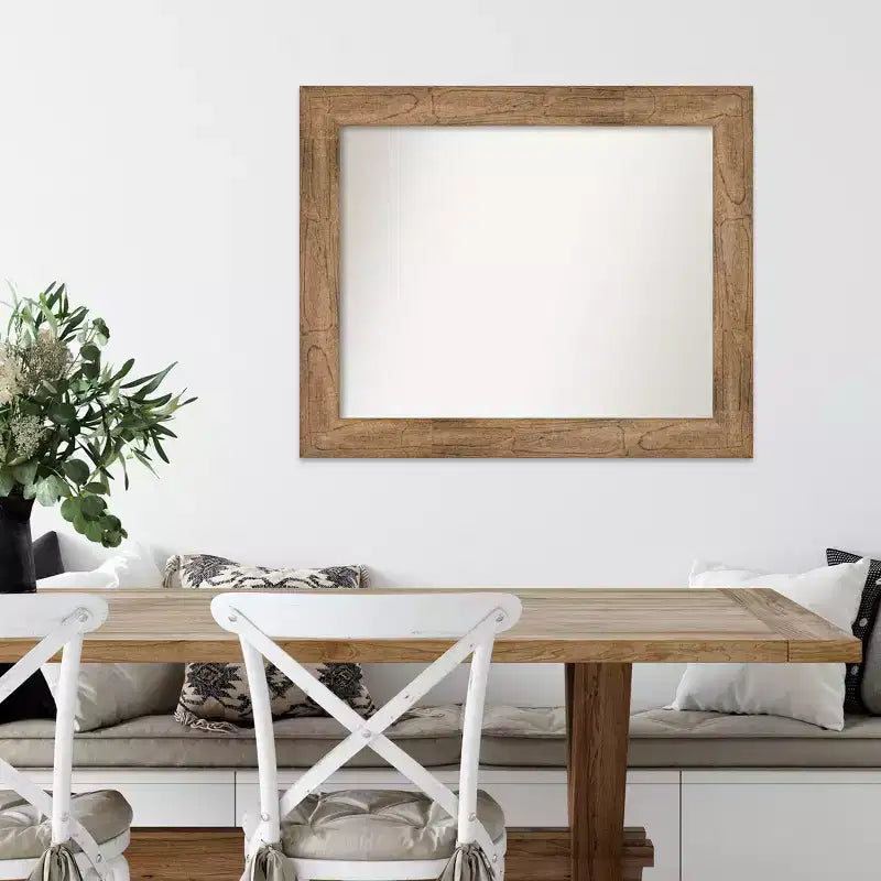 Specchio da parete in legno di gufo marrone non smussato da 34" x 28" - Amanti Art: Stile moderno, rettangolare, include hardware di montaggio