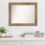 Specchio da parete in legno di gufo marrone non smussato da 34" x 28" - Amanti Art: Stile moderno, rettangolare, include hardware di montaggio
