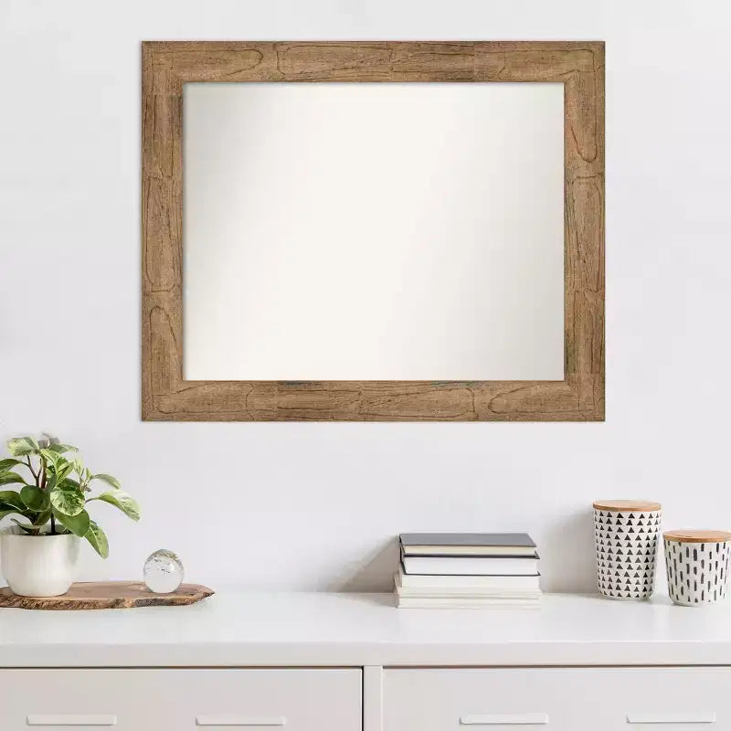 Specchio da parete in legno di gufo marrone non smussato da 34" x 28" - Amanti Art: Stile moderno, rettangolare, include hardware di montaggio