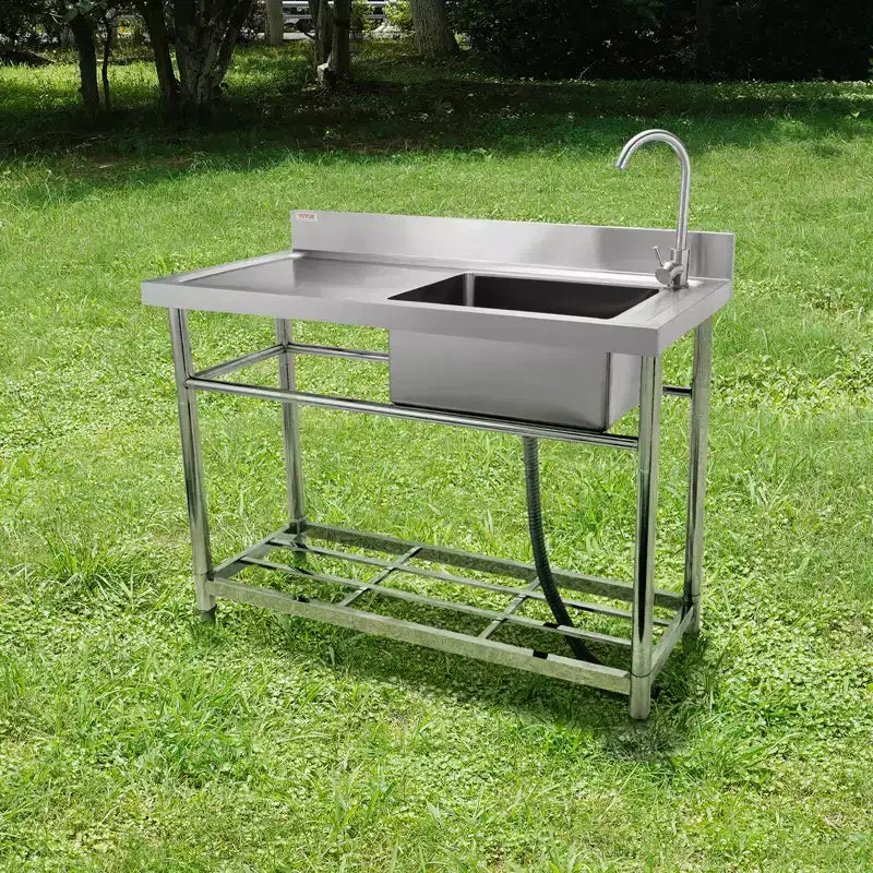 Lavello in Acciaio Inox, Lavello da Cucina Commerciale Monovasca a Libera Installazione con Piano di Lavoro, per Garage, Ristorante, Lavanderia