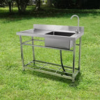 Lavello in Acciaio Inox, Lavello da Cucina Commerciale Monovasca a Libera Installazione con Piano di Lavoro, per Garage, Ristorante, Lavanderia