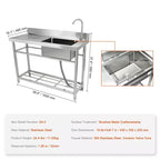 Lavello in Acciaio Inox, Lavello da Cucina Commerciale Monovasca a Libera Installazione con Piano di Lavoro, per Garage, Ristorante, Lavanderia