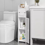VECELO Bathroom Corner Shelf Storage, Waterproof Corner Cabinet with Toilet Paper Roll, Narrow Storage Organizer for Small Spaces, White