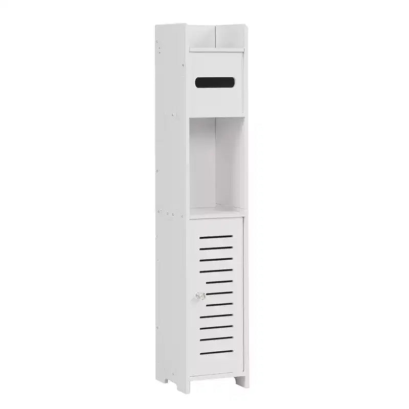 Mobiletto angolare per bagno, armadietto angolare impermeabile con portarotolo di carta igienica, organizer stretto per piccoli spazi, bianco