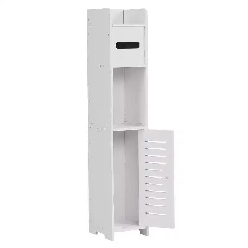 Mobiletto angolare per bagno, armadietto angolare impermeabile con portarotolo di carta igienica, organizer stretto per piccoli spazi, bianco