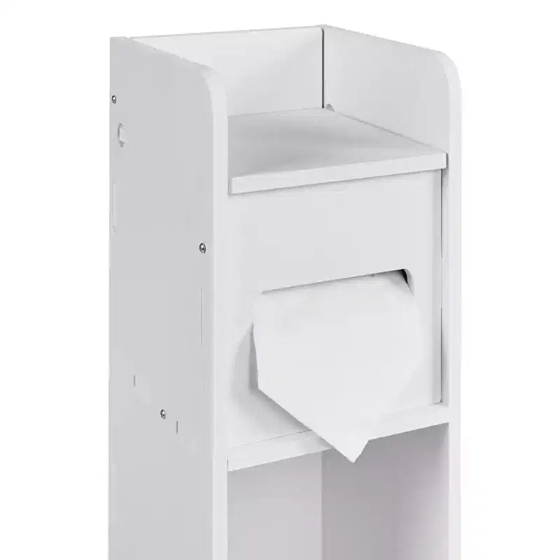 Mobiletto angolare per bagno, armadietto angolare impermeabile con portarotolo di carta igienica, organizer stretto per piccoli spazi, bianco