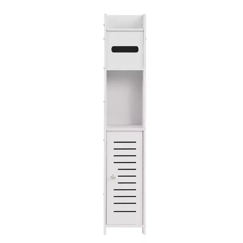 Mobiletto angolare per bagno, armadietto angolare impermeabile con portarotolo di carta igienica, organizer stretto per piccoli spazi, bianco