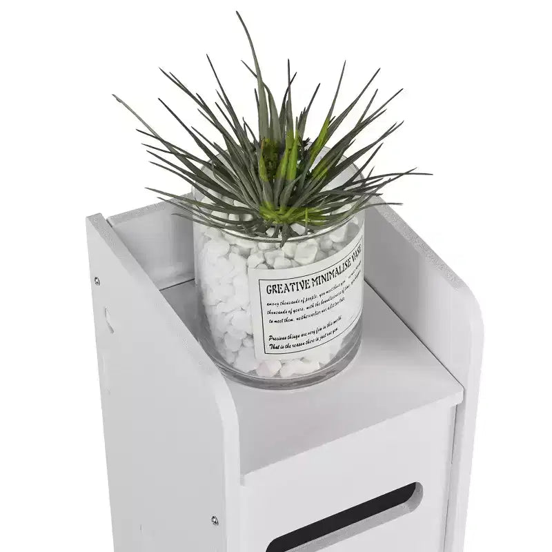 Mobiletto angolare per bagno, armadietto angolare impermeabile con portarotolo di carta igienica, organizer stretto per piccoli spazi, bianco