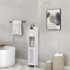 Mobiletto angolare per bagno, armadietto angolare impermeabile con portarotolo di carta igienica, organizer stretto per piccoli spazi, bianco