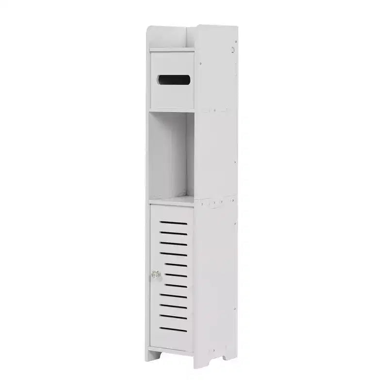 Mobiletto angolare per bagno, armadietto angolare impermeabile con portarotolo di carta igienica, organizer stretto per piccoli spazi, bianco